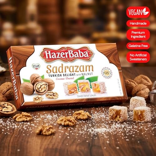 HazerBaba Hazer Baba Turkish Delight Candy, Sadrazam Walnut Coconut Dusted, 16oz (Pack of 1), Gourmet Snack Box, Traditional, Vegan Snack, Lokum, Unique Sweets, Loukumi, Delicias Turcas, Halal, Kosher - Image 3