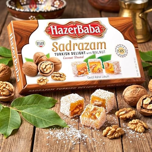 HazerBaba Hazer Baba Turkish Delight Candy, Sadrazam Walnut Coconut Dusted, 16oz (Pack of 1), Gourmet Snack Box, Traditional, Vegan Snack, Lokum, Unique Sweets, Loukumi, Delicias Turcas, Halal, Kosher - Image 5