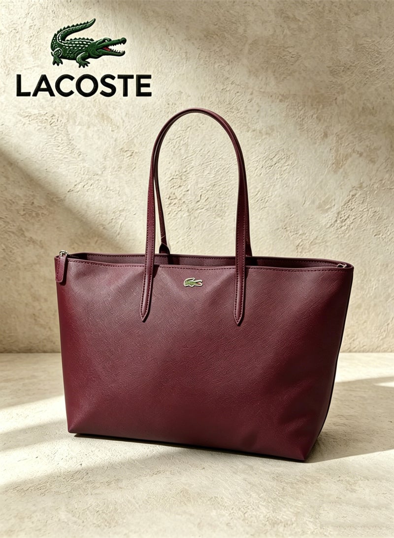 Lacoste Women's L12.12 Concept Versatile Large Claret Red Zip Shoulder Tote Handbag | L34 × H30 × D14cm - Image 1