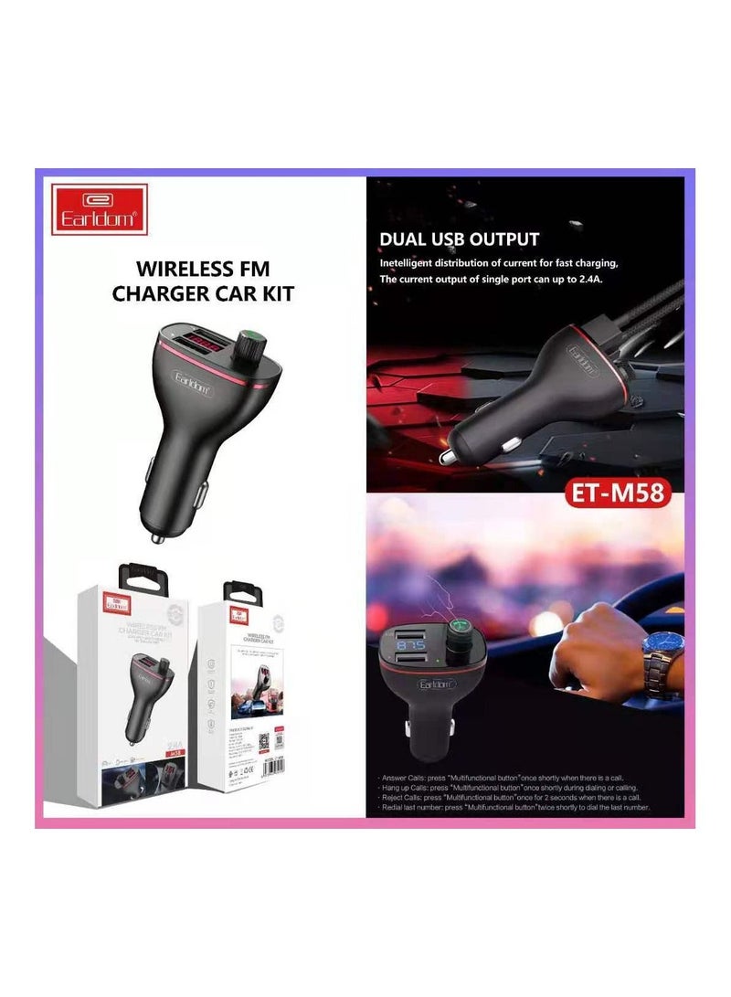 Earldom BLUETOOTH 4.2 HANDSFREE CALLING FM TRANSMITTER DIGITAL MONITOR DUAL USB CAR CHARGER - Image 3