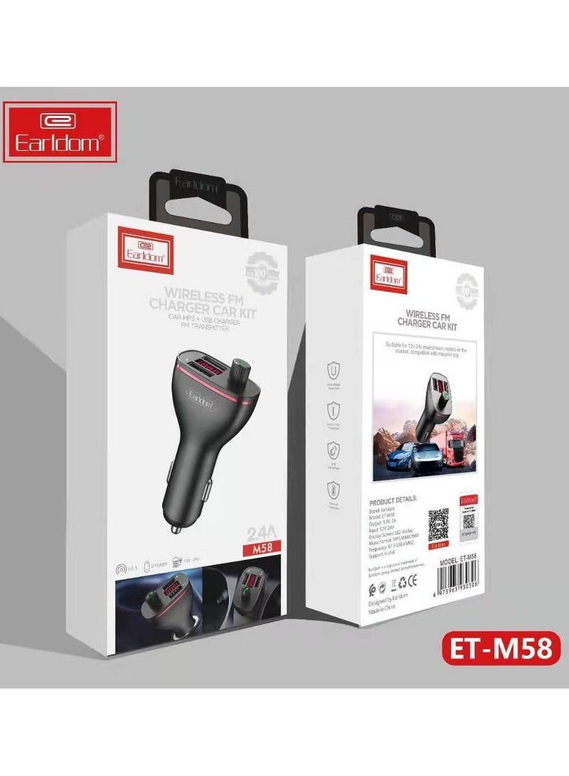 Earldom BLUETOOTH 4.2 HANDSFREE CALLING FM TRANSMITTER DIGITAL MONITOR DUAL USB CAR CHARGER - Image 1