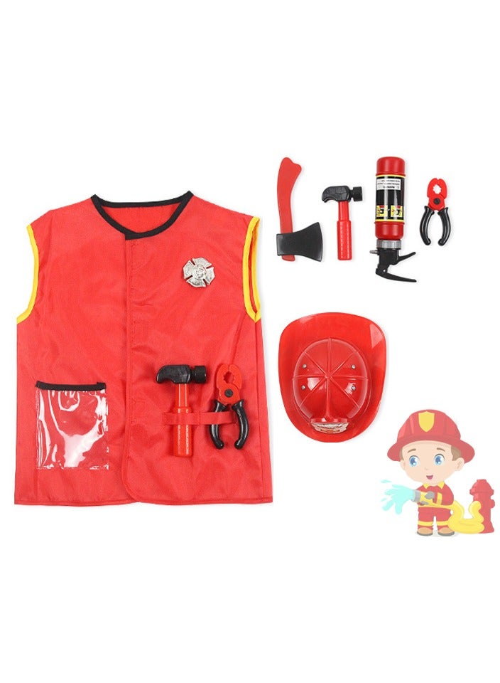 VUCATIN Role Play Set Kids,Toddler Fireman Police Dress up, Fire Pretend Chief Outfit（Short Sleeve Firefighter）  - Image 1