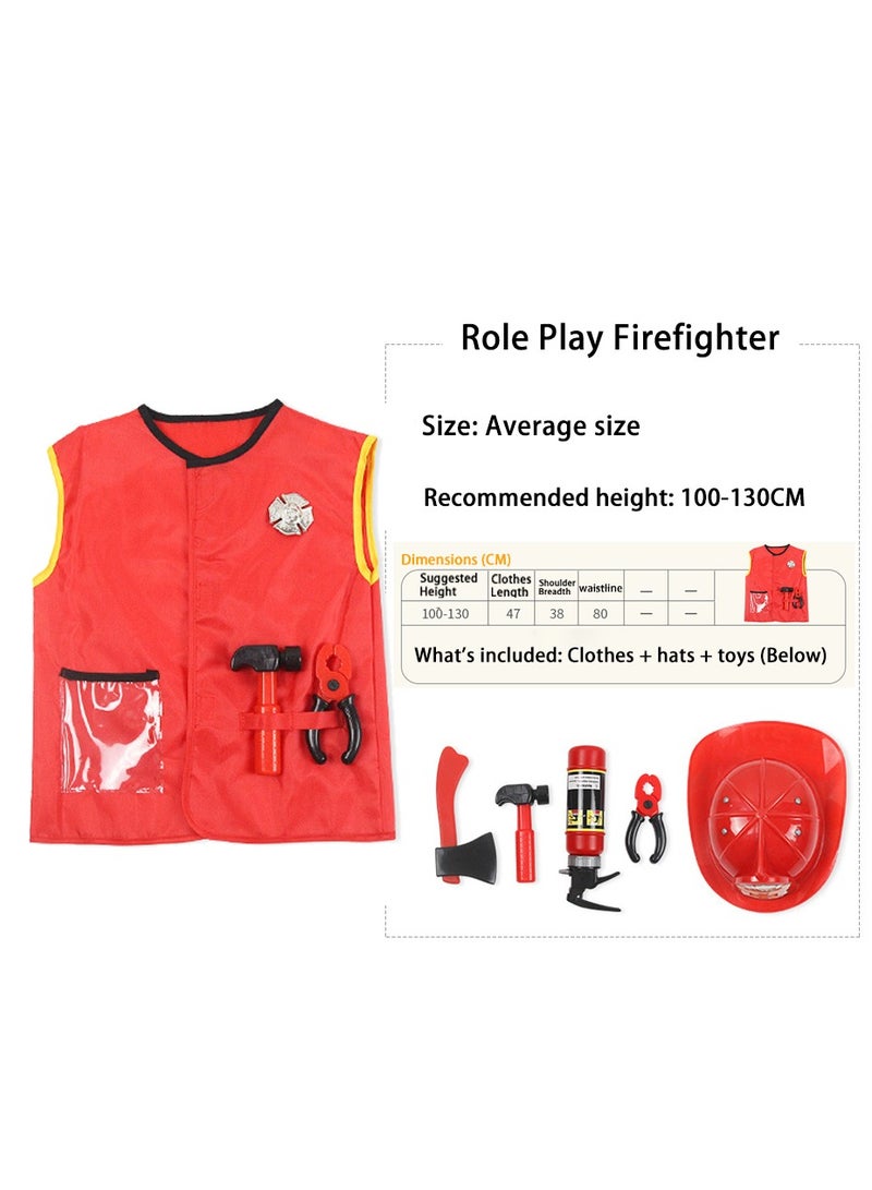 VUCATIN Role Play Set Kids,Toddler Fireman Police Dress up, Fire Pretend Chief Outfit（Short Sleeve Firefighter）  - Image 2