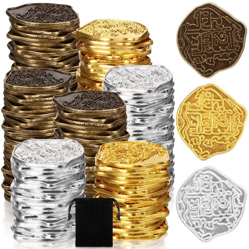 Hanaive 100 Pcs Metal Pirate Coins Treasure Chest Spanish Doubloon Fake Coins Tokens for Kids Board Games Pirate Party Cosplay (Novelty Style) - Image 1