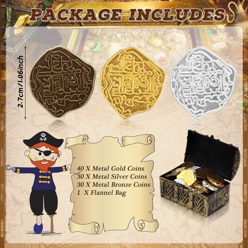 Hanaive 100 Pcs Metal Pirate Coins Treasure Chest Spanish Doubloon Fake Coins Tokens for Kids Board Games Pirate Party Cosplay (Novelty Style) - Image 2
