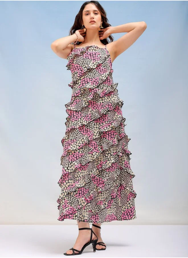 Freehand Women Fit and Flared Casual Ditsy Print Maxi Dress