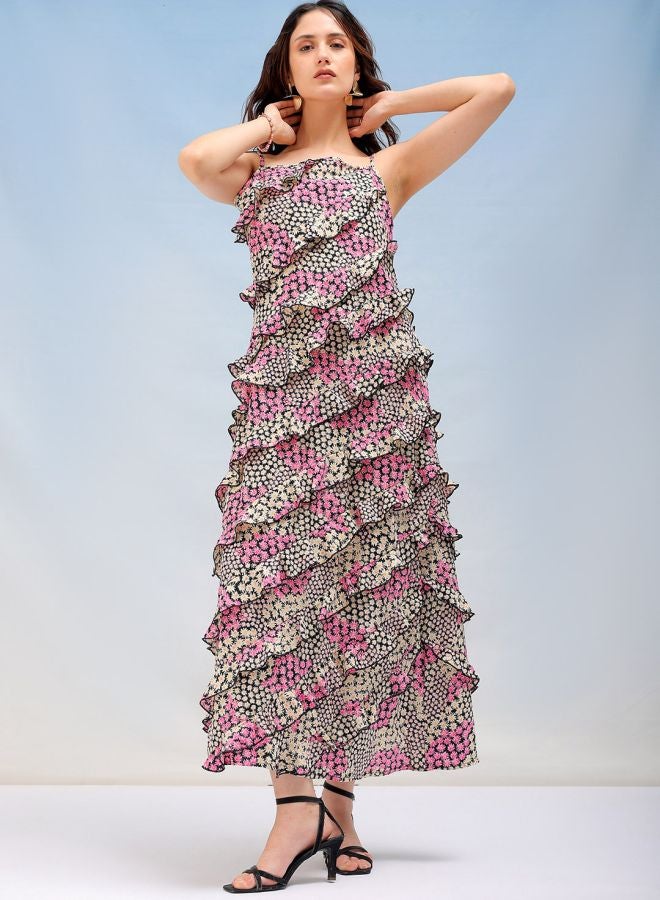 Freehand Women Fit and Flared Casual Ditsy Print Maxi Dress - Image 1