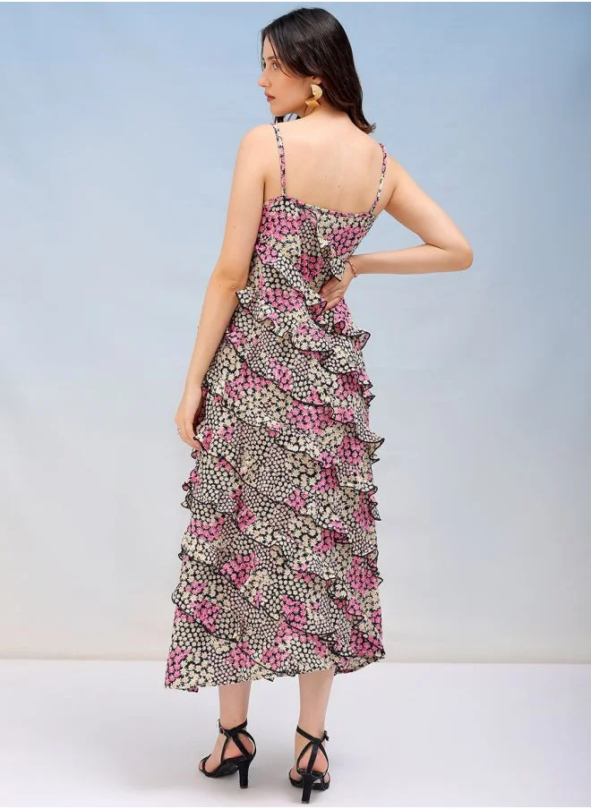 Freehand Women Fit and Flared Casual Ditsy Print Maxi Dress