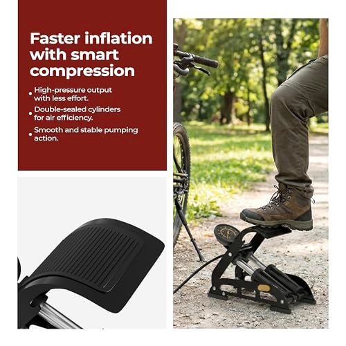 Lifelong Bike Floor Pump | 160 PSI Pressure Gauge | Cycle Pump & Foot Air Pump | Bicycle Pump | Car Tyre Inflator | Presta Schrader Deutschland Valve | for Bicycle, Ball, Scooter, Car, Toys | Black - Image 4