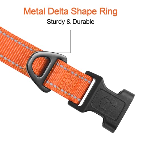 Joytale Reflective Dog Collar, Soft Neoprene Padded, Metal D-Ring, Nylon Pet Collar Adjustable for Large Dogs, Orange, L - Image 3