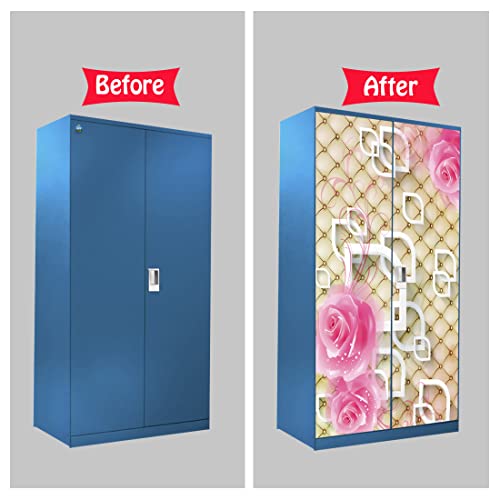 WallDaddy Self Adhesive Almirah Stickers, Wall Stickers, Decorative Sticker Wallpaper for Home Wardrobe Doors (Glittery Rose Almirah) PVC Vinyl Size Large (39 x 84 Inch) - Image 5
