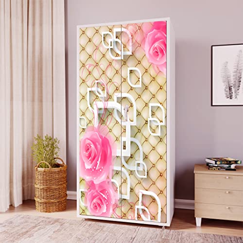 WallDaddy Self Adhesive Almirah Stickers, Wall Stickers, Decorative Sticker Wallpaper for Home Wardrobe Doors (Glittery Rose Almirah) PVC Vinyl Size Large (39 x 84 Inch) - Image 1