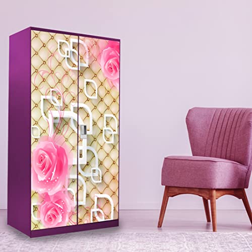 WallDaddy Self Adhesive Almirah Stickers, Wall Stickers, Decorative Sticker Wallpaper for Home Wardrobe Doors (Glittery Rose Almirah) PVC Vinyl Size Large (39 x 84 Inch) - Image 4
