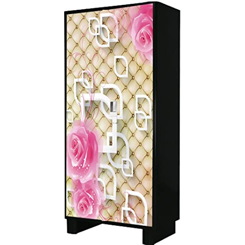 WallDaddy Self Adhesive Almirah Stickers, Wall Stickers, Decorative Sticker Wallpaper for Home Wardrobe Doors (Glittery Rose Almirah) PVC Vinyl Size Large (39 x 84 Inch) - Image 3