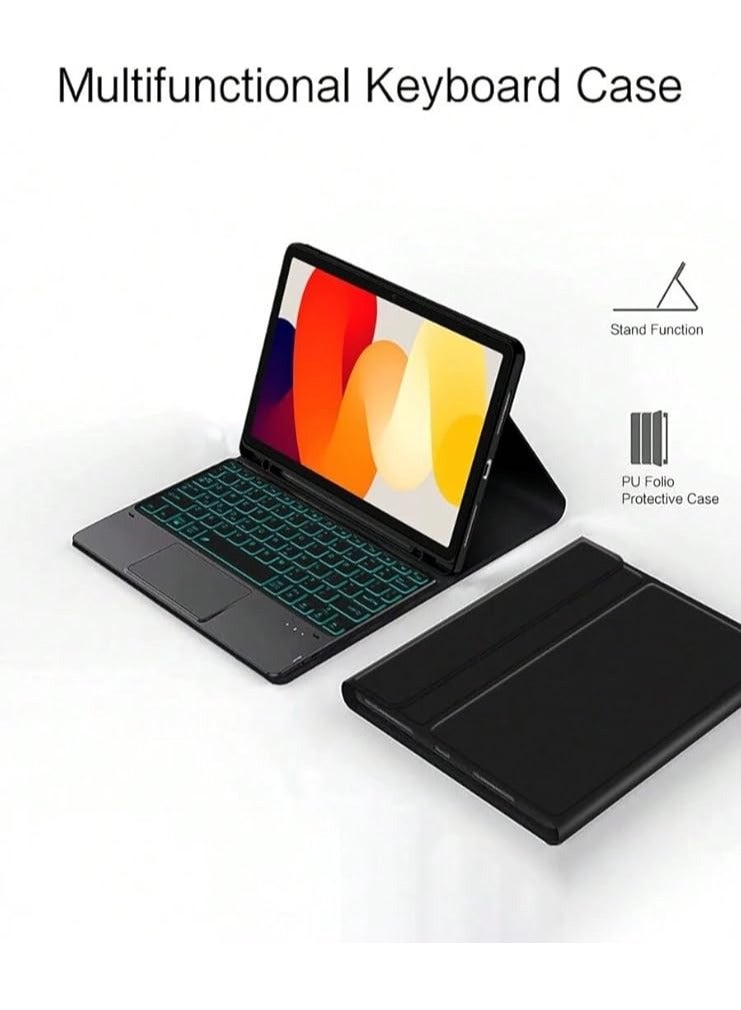 جرين تايجر حافظة تعمل باللمس مع لوحة مفاتيح لجهاز Xiaomi Redmi Pad SE 11 بوصة 2023، العربية والإنجليزية - لوحة تتبع متعددة اللمس - حافظة لوحة مفاتيح للكمبيوتر اللوحي مع حامل قلم لاسلكي قابل للفصل لجهاز Redmi Pad SE 2023 أسود - Image 5