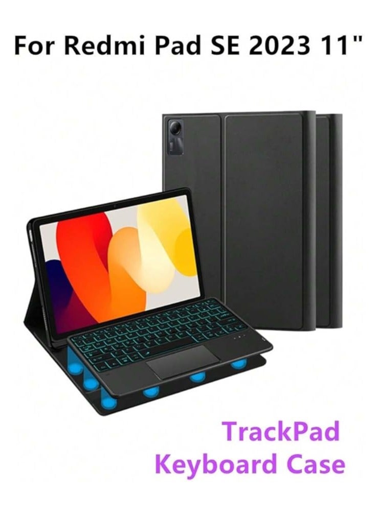 جرين تايجر حافظة تعمل باللمس مع لوحة مفاتيح لجهاز Xiaomi Redmi Pad SE 11 بوصة 2023، العربية والإنجليزية - لوحة تتبع متعددة اللمس - حافظة لوحة مفاتيح للكمبيوتر اللوحي مع حامل قلم لاسلكي قابل للفصل لجهاز Redmi Pad SE 2023 أسود - Image 4
