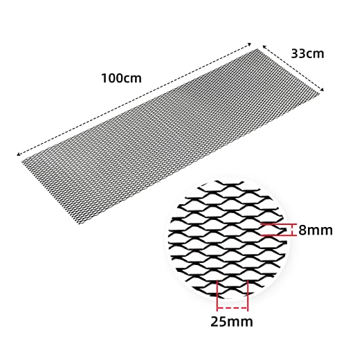 AggAuto شبكة مشبك السيارة العالمية 40"x13" - إدخال مشبك الألمنيوم للسيارات 8x25mm ثقب نورس، واحدة من أكثر الشبكات متعددة الوظائف 100x33cm باللون الأسود - Image 4