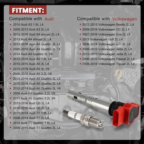 KacuYelin UF529 Ignition Coil Pack and Double Iridium Spark Plugs Set of 4 Compatible with Audi A4 A6 Volkswagen VW CC Passat GTI 2008 2009 2010 2011 2012 2013 2014 2015 2016 2.0 2.0T Coil Packs 06E905115E - Image 2