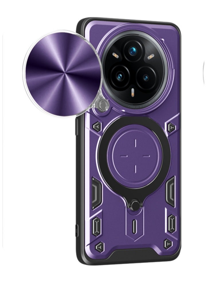 Case Cover Shockproof CD Protective Case with Camera Protection and Metal Ring Compatible with Realme 14 Pro Plus (Purple)
