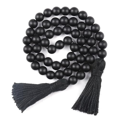 RAMIRABI Wood Beads Garland with Tassels Farmhouse Rustic Prayer Boho Beads for Boho Home Decor, Wall Hanging Decoration (Black) - Image 1