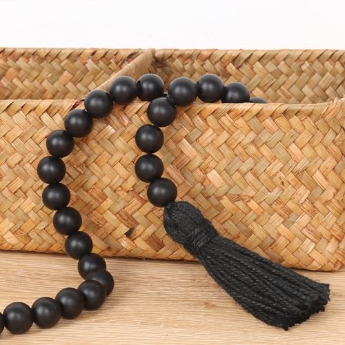 RAMIRABI Wood Beads Garland with Tassels Farmhouse Rustic Prayer Boho Beads for Boho Home Decor, Wall Hanging Decoration (Black) - Image 5
