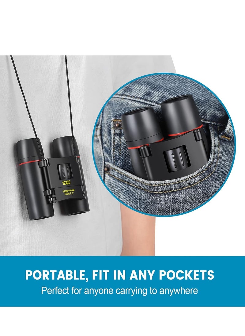 Generic - 12X25 Mini Pocket Binoculars Compact, Small Lightweight Foldable for Adults Kids Bird Watching, Travel, Opera Concert, Hiking, Cruise, Football Game Green - Image 1