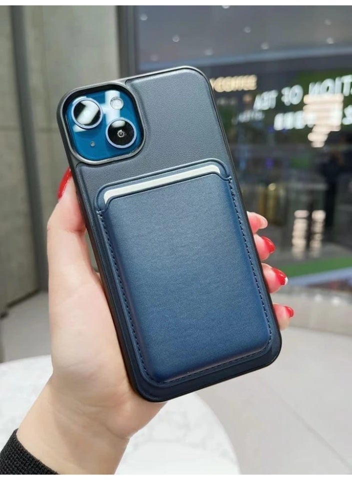 Magnetic Leather Card Holder Wallet for iPhone MagSafe (12/13/14 Series) - Midnight Blue - Image 3