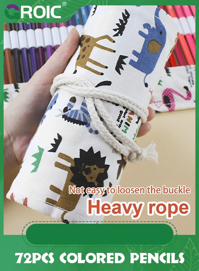 جرويك حقيبة لف الأقلام ذات 72 فتحة مع قلم تلوين ملون، لأسطوانات الملونة للفنانين، فرش قصيرة، حالة منظم للرسم والتلوين والرسم التخطيطي - Image 3