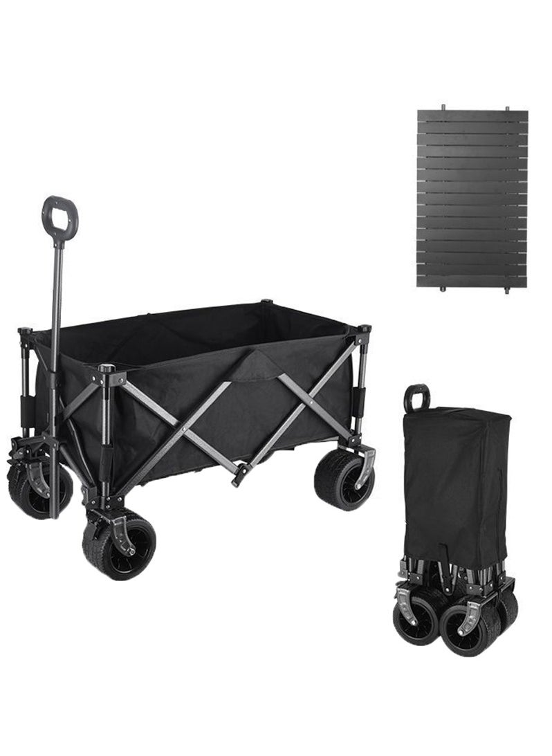Arabest Collapsible Folding Wagon Cart Heavy Duty Foldable, Beach Wagon with Big Wheels &  Brakes for Sand, Utility Grocery Wagon with Side Pocket and Brakes for Camping Sports Outdoor Activities, Black  - Image 1