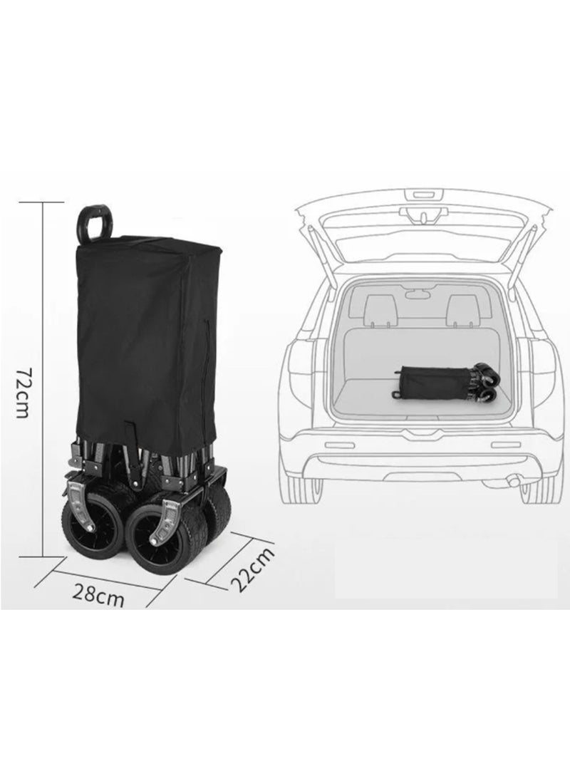 Arabest Collapsible Folding Wagon Cart Heavy Duty Foldable, Beach Wagon with Big Wheels &  Brakes for Sand, Utility Grocery Wagon with Side Pocket and Brakes for Camping Sports Outdoor Activities, Black  - Image 3