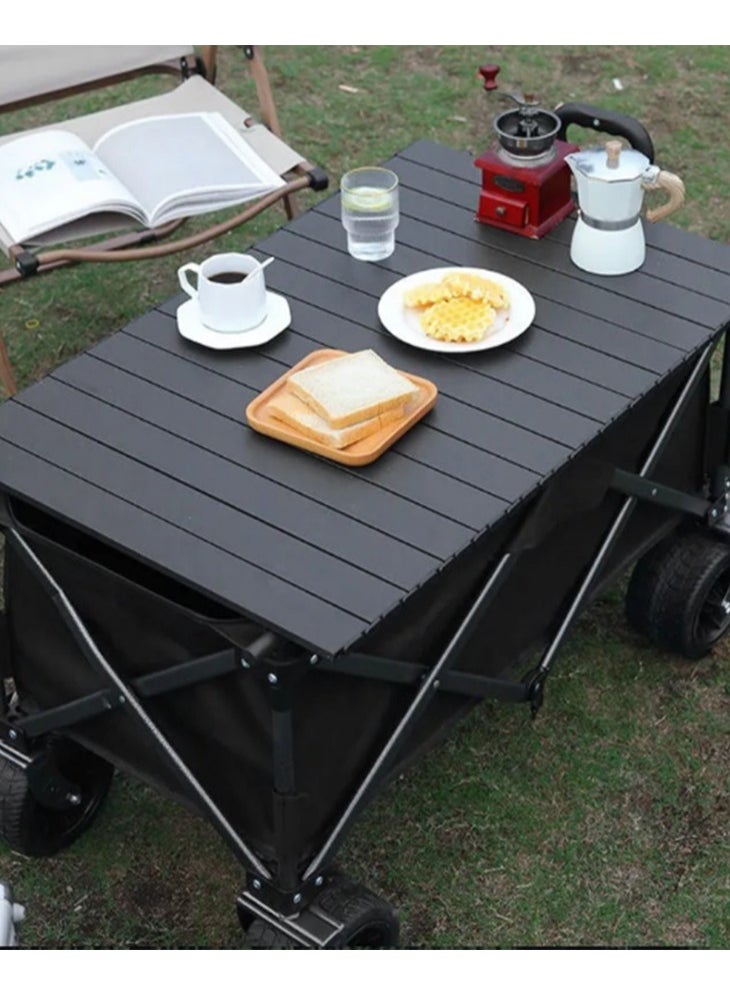 Arabest Collapsible Folding Wagon Cart Heavy Duty Foldable, Beach Wagon with Big Wheels &  Brakes for Sand, Utility Grocery Wagon with Side Pocket and Brakes for Camping Sports Outdoor Activities, Black  - Image 5