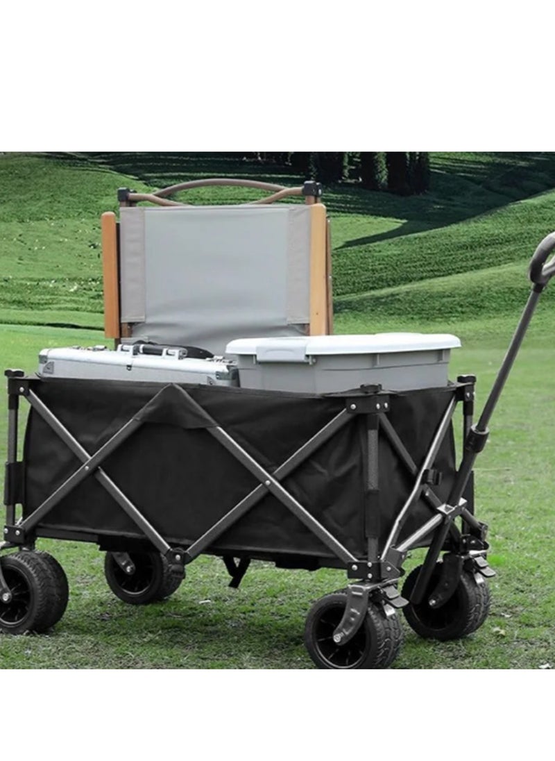 Arabest Collapsible Folding Wagon Cart Heavy Duty Foldable, Beach Wagon with Big Wheels &  Brakes for Sand, Utility Grocery Wagon with Side Pocket and Brakes for Camping Sports Outdoor Activities, Black  - Image 4