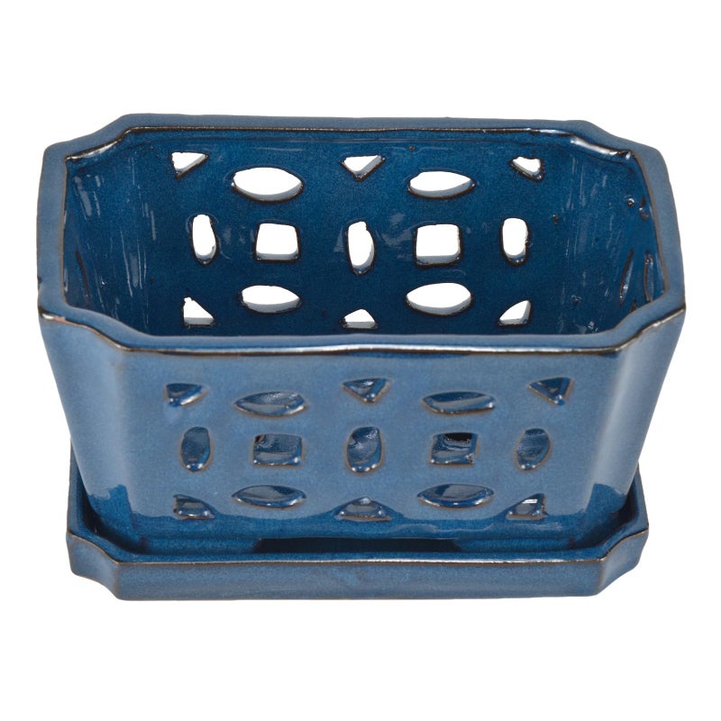 w w W&W Orchid Pot with Holes and Saucer for Repotting, Blue, 9.7 Inch - Image 3