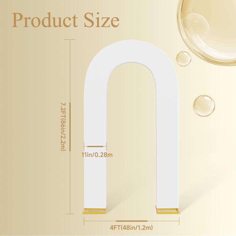 Peomeise 7.2FT Spandex Open Arch Backdrop Cover，U-Shaped 2-Sided Backdrop Cover，Round Top Chiara Stand Cover for Birthday Party Wedding Ceremony Baby Shower Decoration，White - Image 2