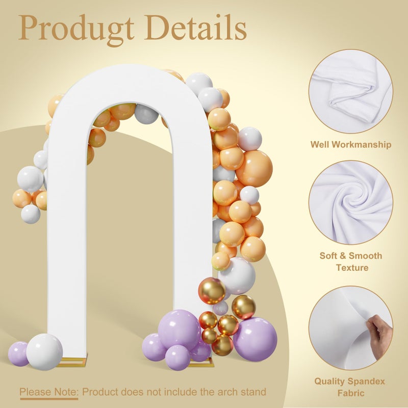 Peomeise 7.2FT Spandex Open Arch Backdrop Cover，U-Shaped 2-Sided Backdrop Cover，Round Top Chiara Stand Cover for Birthday Party Wedding Ceremony Baby Shower Decoration，White - Image 3