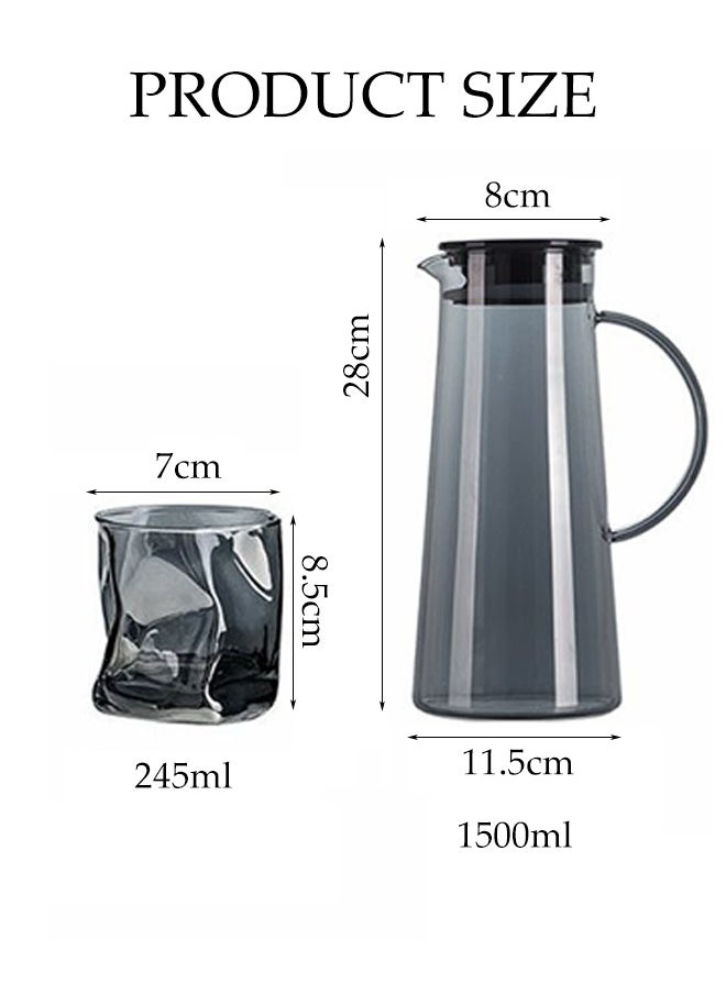 DUNISO 1 Pot 6 Cups, Glass Kettle Set, With Lid And Spout, Glass Water Bottle Teapot Set, High Borosilicate Glass, Cold And Heat Resistant, Very Suitable For Ice Tea Lemonade Coffee Milk Juice  - Image 2
