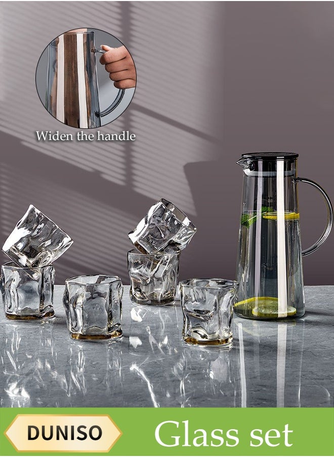 DUNISO 1 Pot 6 Cups, Glass Kettle Set, With Lid And Spout, Glass Water Bottle Teapot Set, High Borosilicate Glass, Cold And Heat Resistant, Very Suitable For Ice Tea Lemonade Coffee Milk Juice  - Image 1