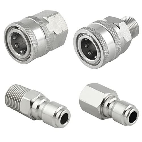 Raincovo Pressure Washer Quick Connect 3/8 Inch, Pressure Washer Fittings, Stainless Steel Adapter Set, Female and Male Thread, 4 Pieces - Image 1