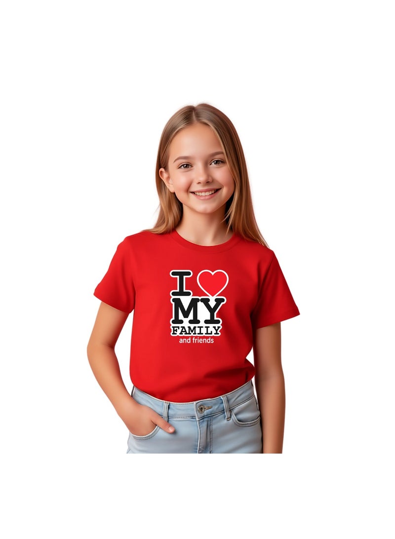 برينت شوب فور مي تي شيرت مطبوع عليه عبارة "أحب عائلتي وأصدقائي" للأطفال | للأولاد والبنات | نصف كم، أحمر، أبيض، أو أخضر | مقاس آسيوي عادي مستقيم - Image 2