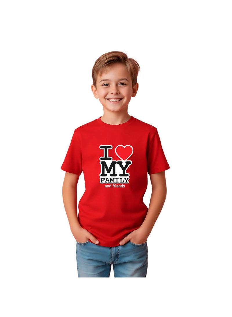 برينت شوب فور مي تي شيرت مطبوع عليه عبارة "أحب عائلتي وأصدقائي" للأطفال | للأولاد والبنات | نصف كم، أحمر، أبيض، أو أخضر | مقاس آسيوي عادي مستقيم - Image 1