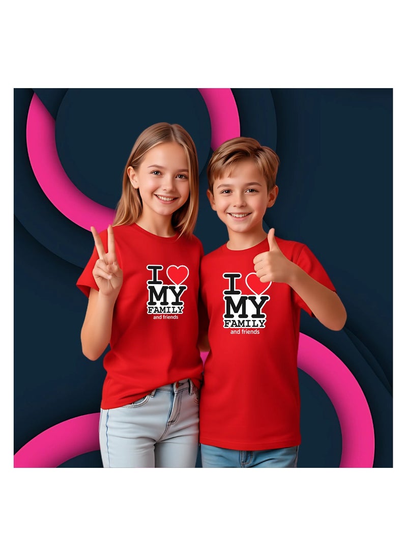 برينت شوب فور مي تي شيرت مطبوع عليه عبارة "أحب عائلتي وأصدقائي" للأطفال | للأولاد والبنات | نصف كم، أحمر، أبيض، أو أخضر | مقاس آسيوي عادي مستقيم - Image 4