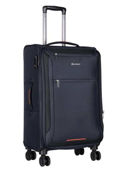 eminent Unisex Soft Travel Bag Medium Luggage Trolley Polyester Lightweight Expandable 4 Double Spinner Wheeled Suitcase with 3 Digit TSA lock E751 Black