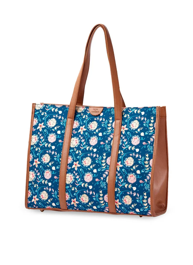 تشومباك Teal by Chumbak Blue Bloom Canvas Tote