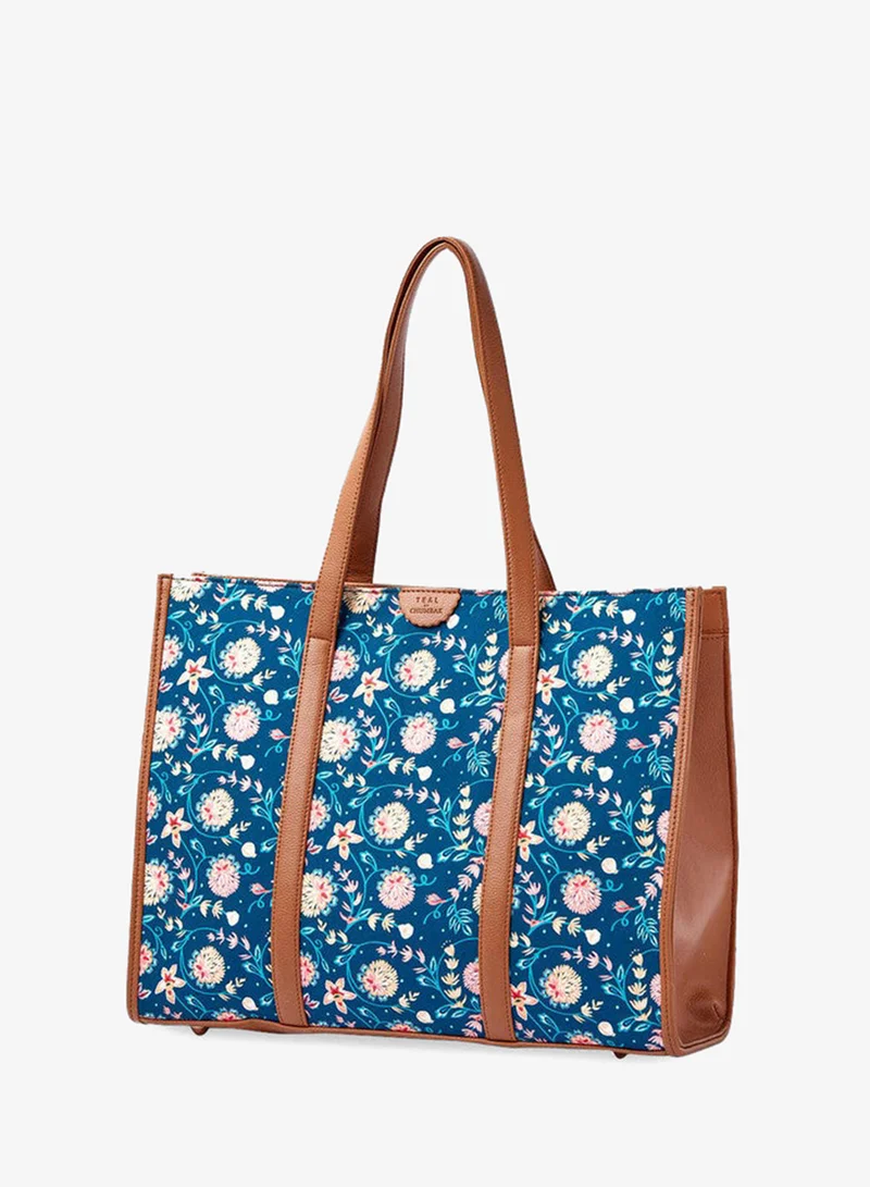 تشومباك Teal By Chumbak Blue Bloom Canvas Tote