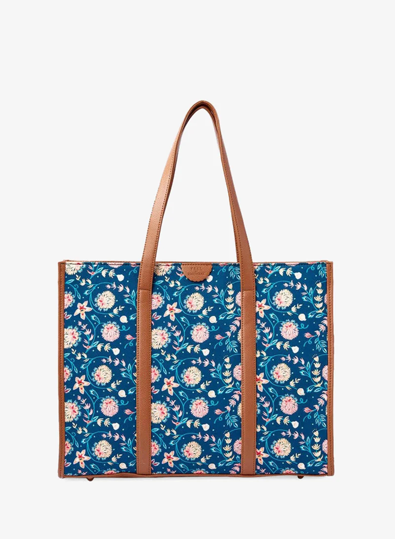 Teal By Chumbak Blue Bloom Canvas Tote