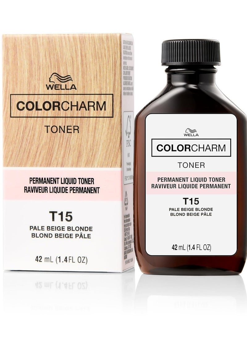 WELLA Color Charm WELLA colorcharm Hair Toner, Neutralize Brass With Liquifuse Technology, T15 Pale Beige Blonde, 1.4 oz - Image 1