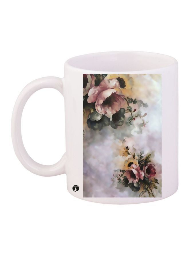 RYN Flower Printed Coffee Mug White/Grey/Pink 11ounce