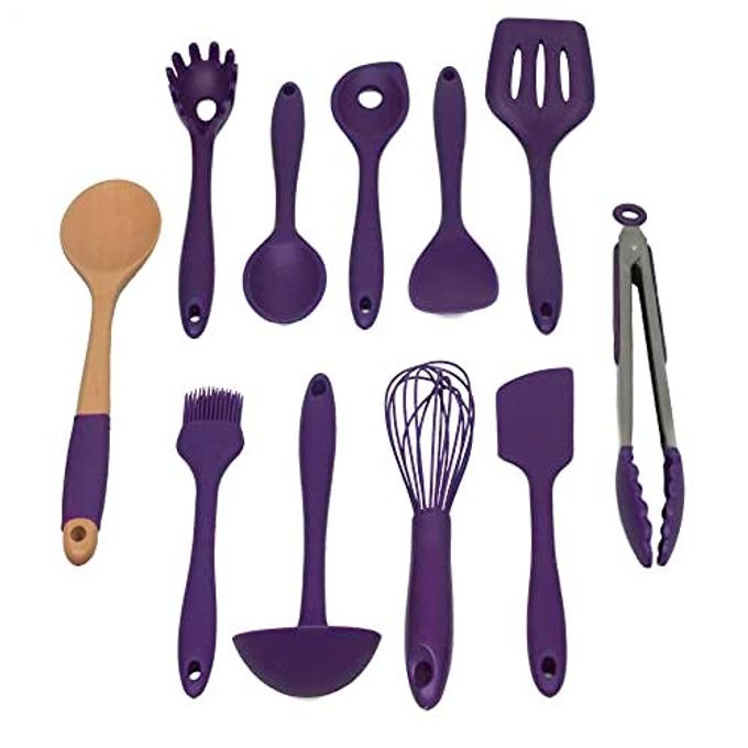 PREMIUM SILICONE KITCHEN TOOL AND UTENSIL 11 PIECE SET PURPLE