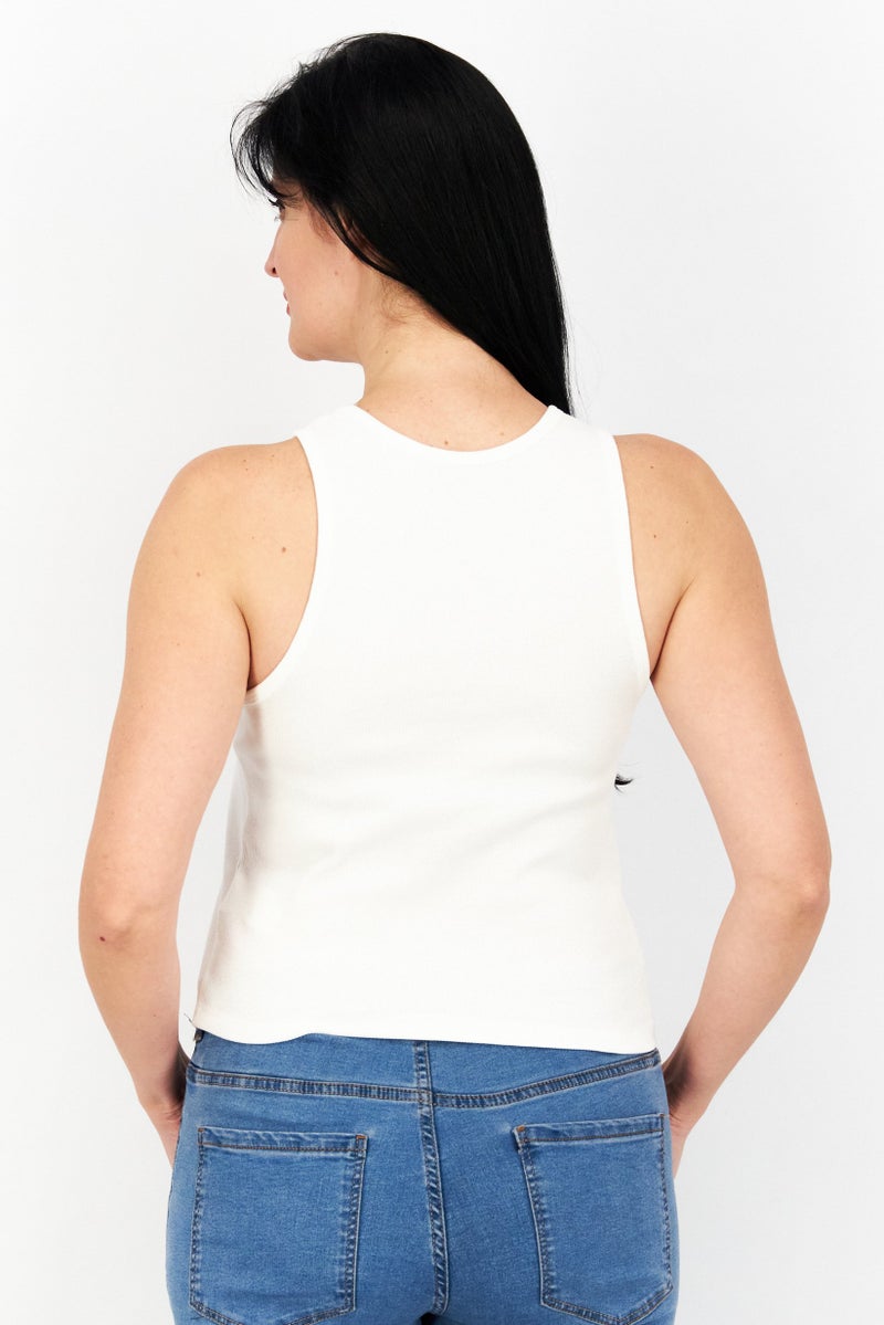 Sinsay Women Round Neck Sleeveless Printed Tank Top, Off White - Image 4