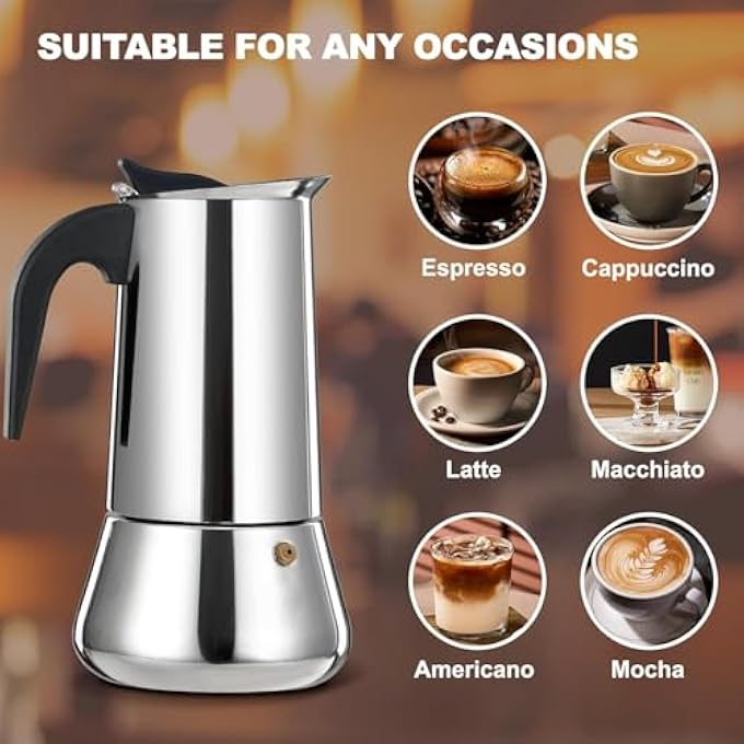 BIGTHREE Mocha Pot Cafetera Italiana Stainless Steel Mocha Pot Induction Cooker Coffee Pot With Filter Thickened Flat Bottom 200Ml Suitable For Daily Use At Home Or For Camping - Image 4